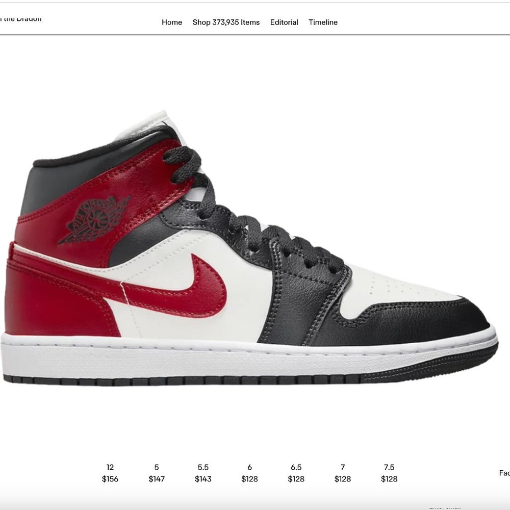 Womens Air Jordan 1 Mid 'Black Toe' Size 5.5